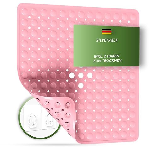 SilverRack Duschmatte rutschfest 53x53 cm (Rosa) - Antirutschmatte Dusche BPA frei für Kinder - Badematte rutschfest, maschinenwaschbar u. schimmelresistent - Duscheinlage rutschfest