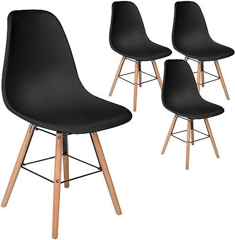 Homewell Esszimmerstühle 4er Set, Ergonomisch Sitz Besteht aus PP-Kunststoff, Modern Küchenstuhl mit Massivholz Beine und Metall Fußstütze (4, Schwarz)