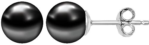 AESDOX Handgefertigte Kristall Kugel Ohrstecker für Frauen Mädchen Ohrstecker in Sterling Silber (8mm, Schwarzer Zirkonia)