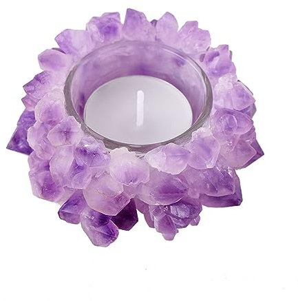 Natürlicher Amethyst-Cluster, Rohkristall - Teelicht- Kerzenhalter Kristallstein-Kerzenständer, hochenergetische Geode-Votivkerze mit heilender Wirkung