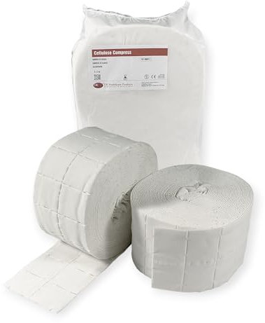 DE Healthcare Products – Zelletten (4 x 5 cm), Zellstoffpads, unsterile Zellstofftupfer auf der Rolle, 12-lagig, 2 x 500 Stück
