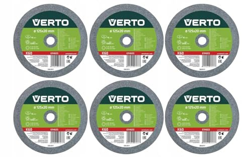 VERTO Schleifscheiben 125 x 20/16/12.7 Dick: 16 mm, 6 Stück | Untersetzungen, Passend, Für verschiedene Schleifmaschinen, Körnung K60, 6 Scheiben inkl, Scheiben zum Metallschleifen
