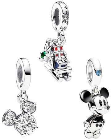 H.ZHENYUE Anhänger Charms 925 Sterling Silber Mouse Sparkling Head Sleigh with Zirconia für Europäische Armbänder und Halskette,Schmuck Geschenk für Weihnachten,Valentinstag,Muttertag Pack von 3 Damen
