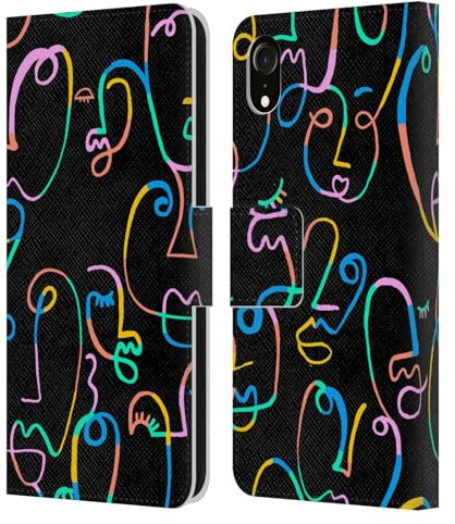 Head Case Designs Offizielle Ninola Gesichter Schwarz Bunt Leder Brieftaschen Handyhülle Hülle Huelle kompatibel mit Apple iPhone XR