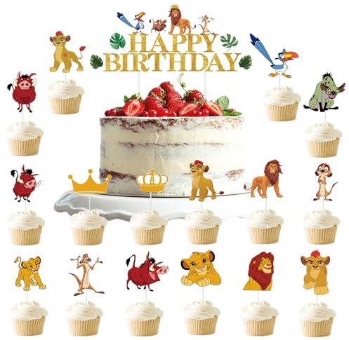 Lion King Tortendeko, Lion King Kuchen Deko, 17Pcs Tortendeko König der Löwen Geburtstagsdeko Cupcake Toppers,PQKL-party Deko Kindergeburtstag König der Löwen Geschenk Party Supplies Kinder