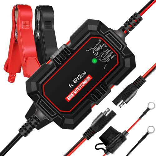 Sailvono 1A Autobatterie Ladegerät, 6V und 12V Vollautomatisches Kfz Batterieladegerät mit Temperaturkompensation, Batteriepfleger, Erhaltungsladegerät für Motorrad, Auto Batterien