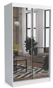 Brent - Kleiderschrank mit Spiegel Dave, 100cm Breit, Schlafzimmerschrank mit 1 Kleiderstange und Einlegeböden für Kleidung, Kleiderschrank Weiß