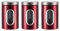 Simcat Tea Coffee Sugar Jar 1500ml Kitchen Canister Set of 3 with Viewing Window, 3Pcs Stainless Steel Storage Jars, Airtight Dried Food Storage Container (Red)