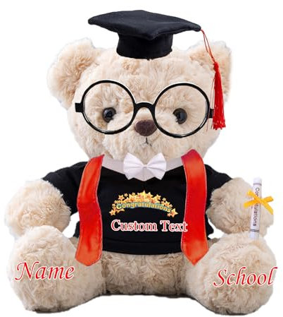 JABECODIFA Graduation Bear Class of 2025 Personalised Graduation Gift with Graduation Stole and Glasses, Teddy Bear with Bow as High School College Kindergarten Graduation Gifts 2025 (8IN-Text)