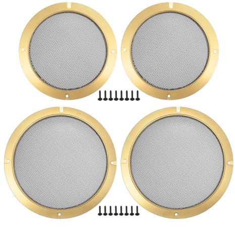 X AUTOHAUX Universal 6.5 8 Car Speaker Grills Cover Mesh Round Audio Subwoofer Guard with Mounting Screws Iron Gold Tone - Pack of 4
