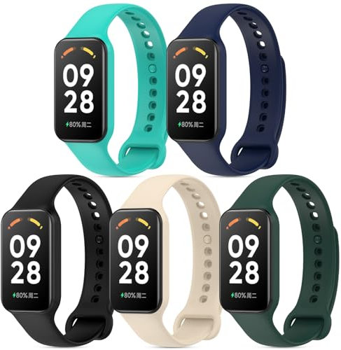 CHULN 5 Pezzis Cinturini Compatibile con Xiaomi Smart Band 8 Active e Redmi Smart Band 2, Cinturino in Silicone Morbido di Ricambio Sportivo Regolabile per Xiaomi Smart Band 8 Active.