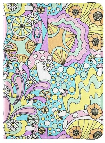 Reisepasshülle, bunte Pilze, Reisepasshülle, Premium-PU-Leder, 14,5 x 10,9 cm, Bunt, 1 size