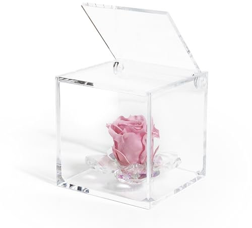 Cubo Rosa stabilizzata con 4 Petali in Cristallo - Idea regalo Perfetto per Festa della mamma. Disponibile in blu, bianco, rosa e rosso. (rosa)