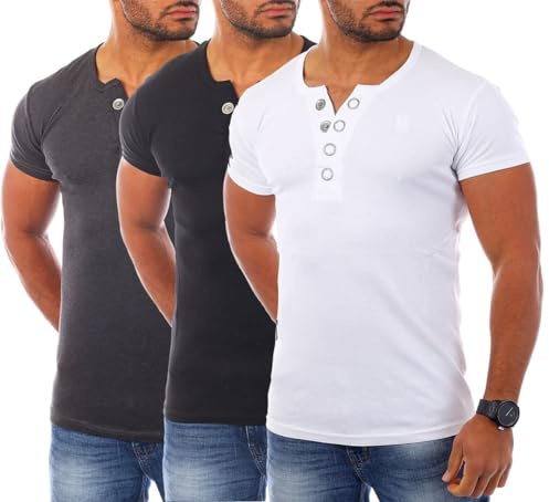 Young & Rich Herren Uni feinripp T-Shirt mit Knopfleiste Big Buttons große Knöpfe 1872