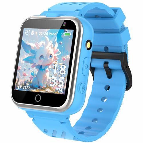 Kinder Smartwatch, Smart Watch für Kinder mit 24-Puzzle-Spiele, Musik, Dual Kamera, Geburtstagsgeschenk Smartwatches für Kinder Jungen Mädchen 3-12 Jahre (Blue)