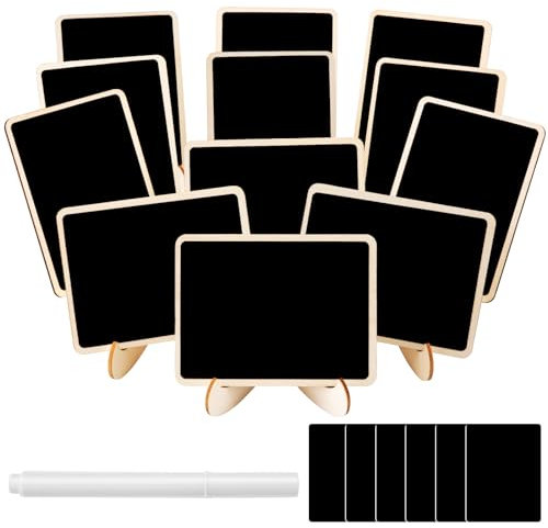 JEFURE Mini Ardoise 12 Petits, Petite Ardoise De Table Pour Enseignes De Buffet, Supports Pour Petite Ardoise, Etiquette Ardoise Boulangerie, Ardoise De Table, Ardoise Mariage, Avec Marqueur à Craie