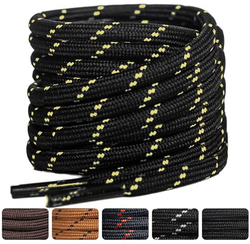 SUBAUM 2 Paia Lacci Scarpe Rotondi per Stivali,ø4.5 mm Lacci per Scarponi da Montagna,Lacci Scarpe da Trekking,da Lavoro e Antinfortunistiche,Stringhe Scarpe Robuste e Resistent,Nero/Giallo-200cm