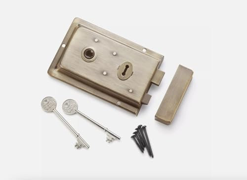 Antique Brass Victorian Olde Fluted Cottage Door Rim Lock Latch 6 x 4 2 Keys AB-hardware