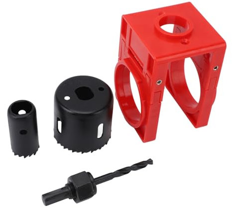 Door Lock Installation Kit, Door Lock Installation Set with Guide Template, Door Lock Hole Saw Kit Ideal for Wooden Doors Deadbolts Locksets, Carbon Steel (Red)