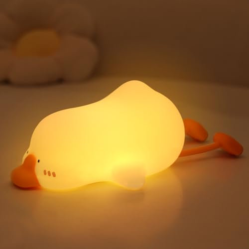IHALO Ente Nachtlicht für Kinder, Entenlampe aus Silikon, wiederaufladbar USB-C Helligkeit einstellbar mit Timer 15 Minuten, Set mit 7 RGB-Farben, Touch-Steuerung, Dekoration Geschenk