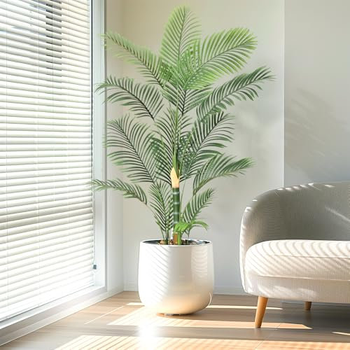 GarveeTech 6 ft Golden Cane Palm Artificial Tree, Large Tropical Palm Tree, PE Material & UV Resistant Fake Plant in Pot for Indoor Outdoor Home Decor Office House Living Room