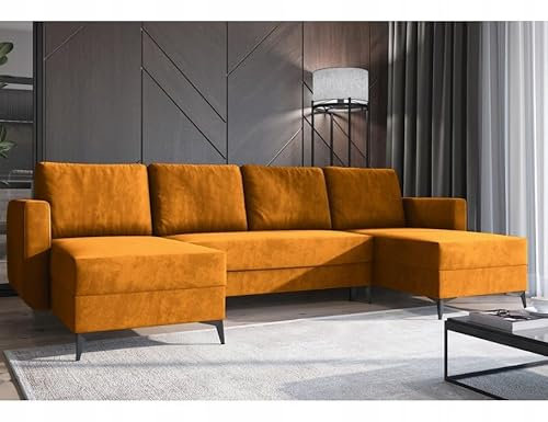 MODERNO Ecksofa mit Schlaffunktion JORD U - Sofa mit 3 Sitzen - Schlafcouch U-Form - Modern Couch - Ecke Gelb