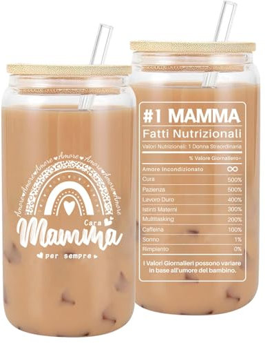 VivaJoy Regalo Mamma Compleanno - Regalo Festa della Mamma da Figlia Figlio, Tazza Da Caffè Freddo Con Coperchio, Regali Per Neomamme
