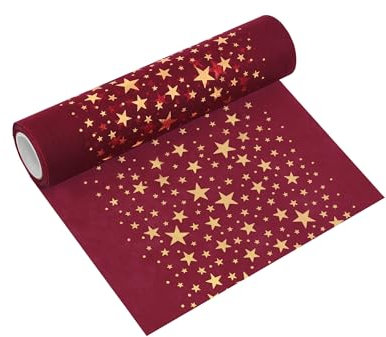 MODERNO Tischläufer Vlies Wein-Rot mit Goldenen Sternen – 5 m Länge, 20 cm Breite, Weihnachtsdeko für Festliche Tische & Events