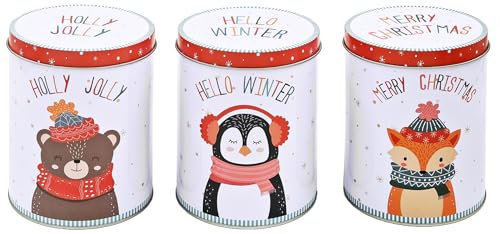 matrasa Keksdosen Fuchs Bär Pinguin 3er Set - Plätzchendosen Gebäckdose Blechdose Weihnachten 14x11cm