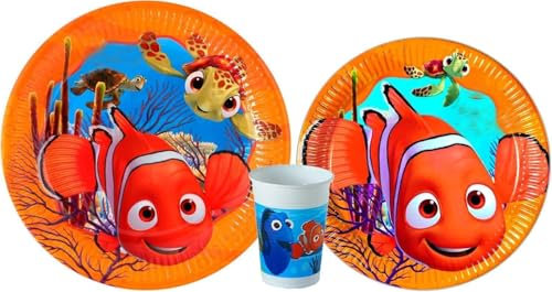 Disney 8 Piatti di Carta Nemo 23 cm + 8 Piatti Nemo 20 cm + 8 Bicchieri per Feste e Compleanni