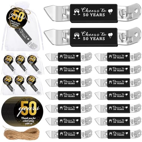 Teenyyou 25 Sets 50th Birthday Party Favors: 50 Magnetic Bottle Openers, Thank You Cards, Organza Bags & Twine for 50th Anniversary Party Favors, Wedding Shower