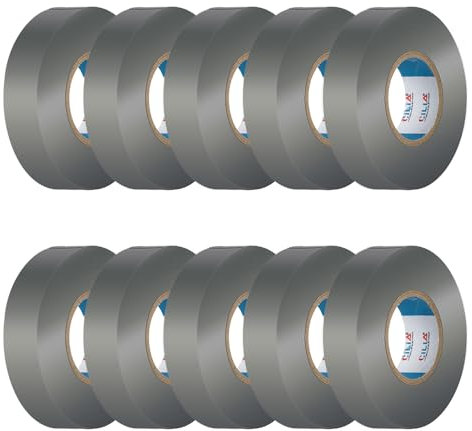 Cinta aislante eléctrica amarilla 19 mm x 25 m10 piezas PVC reparar y atar, cinta adhesiva, 7 colores para tensiones de hasta 6 kv, eléctricos profesionales, flexible, autoextinguible (gris)