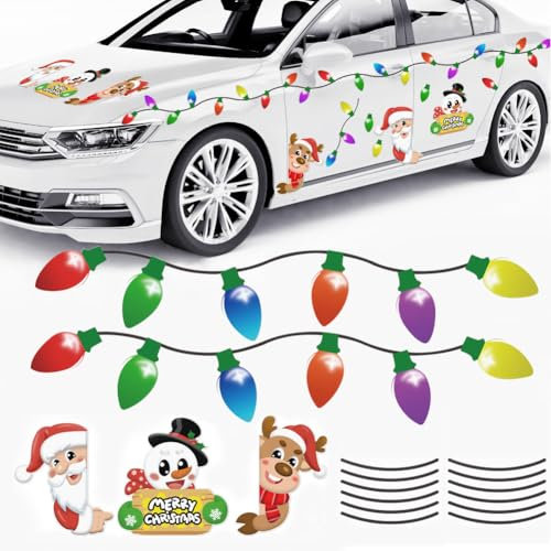Weihnachten Reflektierende Auto Magnete Set Garagentor Aufkleber Glühbirnen Weihnachtsmann Schneemann Weihnachten Auto Dekoration Magnet für Weihnachten Urlaub Briefkasten (Model 4)