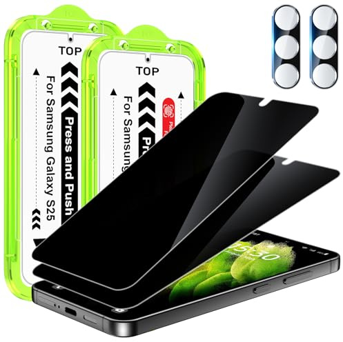 Esanik Anti-Espion pour Samsung Galaxy S25 Protection D'écran, 2+2 Pièces PET Film Ecran Privacy Screen Protector S25, et 2x Verre Trempé Camera Objectif Protecteur, 6,2 Pouces