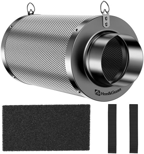 Hon&Guan 4 Inch Carbon Filter with Australian Virgin Charcoal, Odor Removal Carbon Filter Air Scrubber for Inline Duct Fan, Grow Tents, Air Filtration, Hydroponics (Pre-Filter Included)