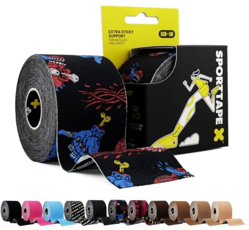 SPORTTAPE Kinesiologie Tape - 5 cm x 5 m - Punk Rolle - Hautfreundlich | Elastisch & wasserfest kinesiotapes, Tape sport, Baumwolle, Starke Haftung, Latexfrei für Muskel- & Gelenk-Support