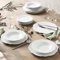 Geneviève Lethu 545865 Tafelservice aus Porzellan, Weiß, für 6 Personen, Essteller, Suppenteller, Dessertteller, Kollektion Wien, gewellt, 18-teilig