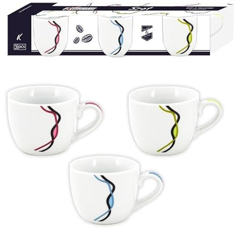 KASAVIVA Set 3 Tazze Tazzine in Ceramica Caffè Color Spot Blu Rosso e Verde