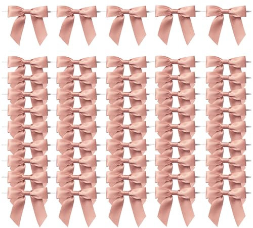 MORSUNBELA Schleifen Geschenk Deko Hochzeit Geschenkschleifen Schleife für Geburtstag Weihnachten Kommunion,50 Stück,Altrosa