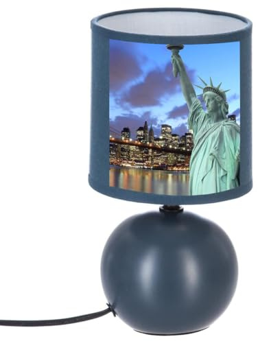Lampe de chevet Bleu New York | Création artisanale, Serviettage, Pied céramique, Abat-jour coton