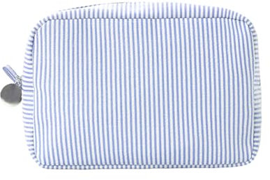 Trousse de maquillage portable à rayures - Trousse de toilette de voyage - Trousse de rangement pour pinceaux de maquillage, bleu marine