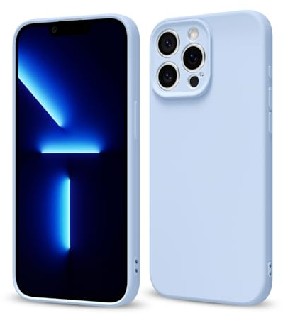 Svaove for iPhone 13 Pro Max Phone Case Liquid Silicone, Thin Ultra Slim Minimalist Phone Cover, Girly Cute Plain Bright Solid Color Matte Soft Rubber Jelly Gel Plastic TPU Bumper, Light Blue