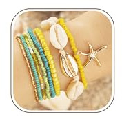 LOCCY Muschel Armband, 7 Stück Muschel Armbänder für Damen, Bohemian Beaded Multi-Layer Armbänders Boho Armband Fussketten für Frauen Damen