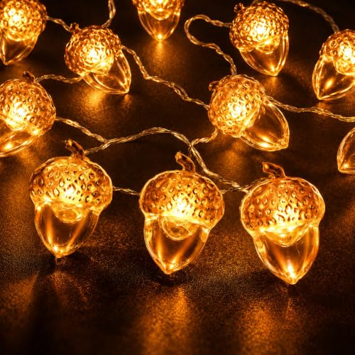 Shengruili Eicheln Lichterkette Herbst,2M 20 LED Eicheln Deko Lichterketten,Thanksgiving Lichterketten,Herbst Eichel Dekoratives Licht für herbst, Thanksgiving, Halloween