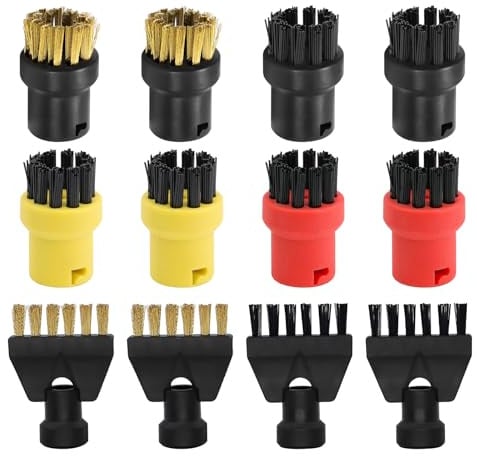 TOKSEO 12 Stück Dampfreiniger Zubehör für Kärcher SC1 SC2 SC3 SC4 SC5, Dampfreiniger Ersatzteile Rundbürste Fugenbürste Flachbürste, Effiziente Reinigung Dampfreiniger Aufsätze