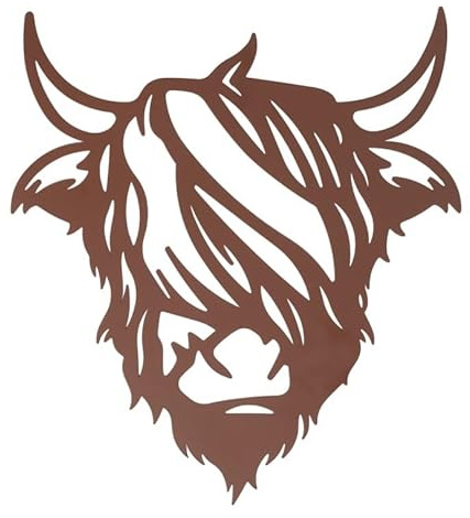 RiloStore Wanddekoration 60x50cm Highland Cattle Cow Büffel Kuh Schottland Rostbraun Deko b159 Wanddeko Bullenkopf Wandobjekt Skulptur Wandbild Dekobulle Metallkuh