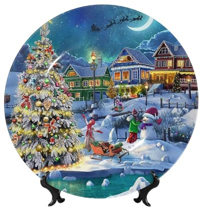 Kuilepa Christmas Tree For Decorative Plate For Home Decor,Ceramic Display Plate With Stand For Dining Room Kitchen Living Room Table Decoration-10in