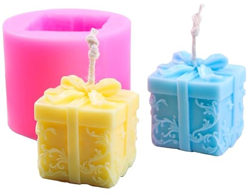 Gift Box Candle Molds, Christmas Silicone Moulds Soap Aromatherapy Candy Chocolate Fondant Molds for Birthday Christmas Party Decoration (Gift Box)