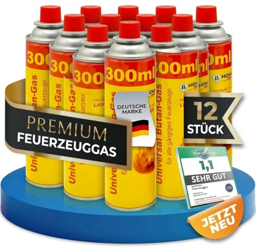 Magnum® Feuerzeuggas [12 x 300 ml] Nachfüllgas Butangas + 4 Adapter | Feuerzeuggas zum Nachfüllen | Butangas | inkl. 4 Adapter | für Gasfeuerzeug, Sturmfeuerzeug & Küchenbrenner
