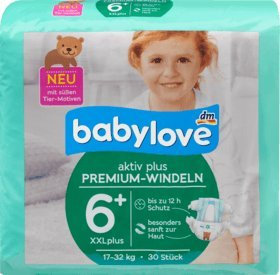 babylove Windeln Premium aktiv plus Größe 6+, XXLplus 17-32kg, 1 x 30 St